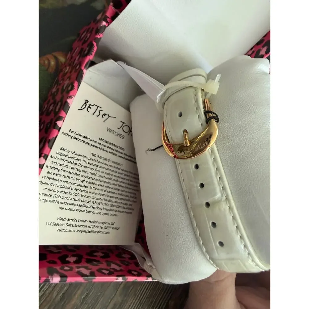 Betsey Johnson Winged Heart Women’s Wrist Watch Pearl tone  Sparkle Trim NIB